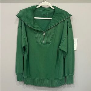 Aerie Forest Green Zip-Up Sweater